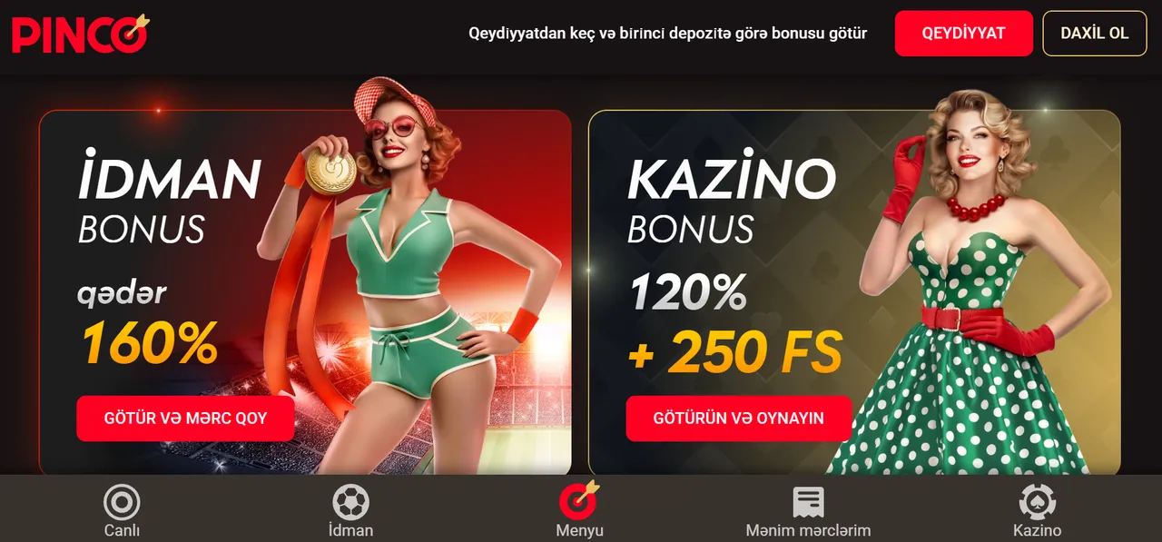 Pinco mobil tətbiqində mövcud bonuslar