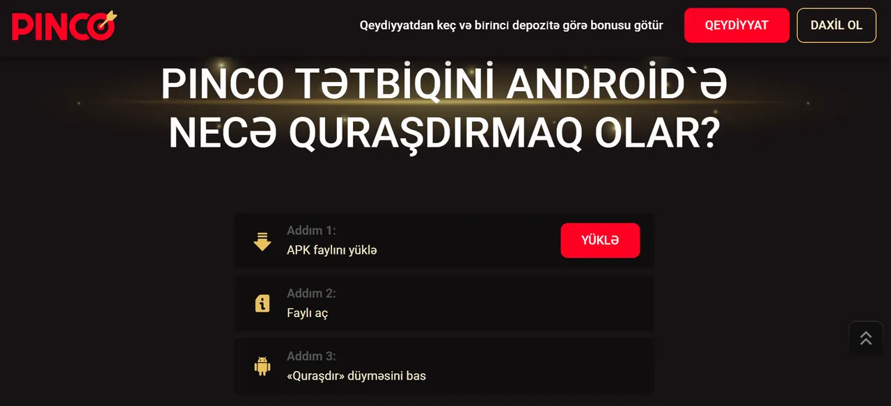 Android cihazlarda Pinco Casino yukle qaydası